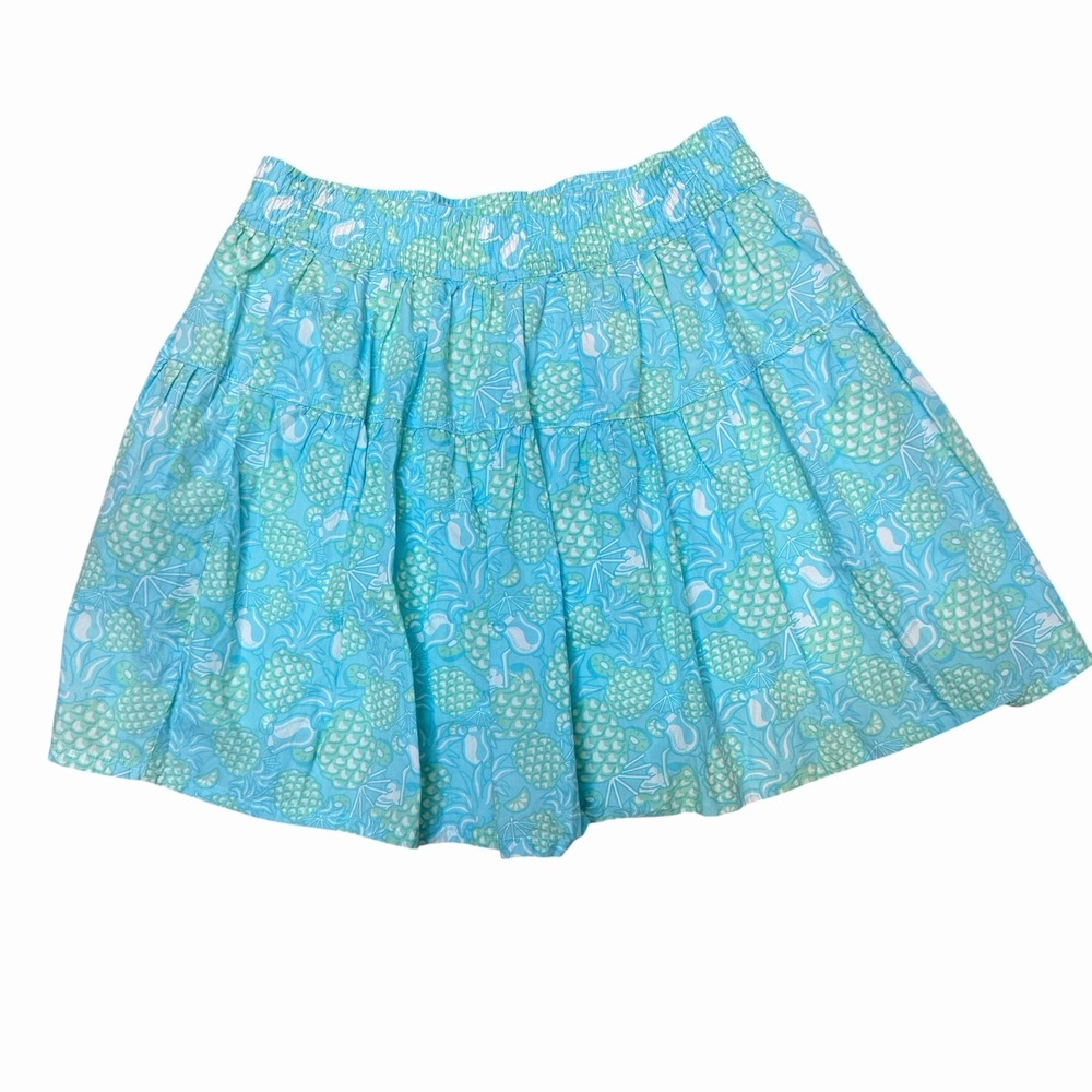 Vineyard Vines Women Small Blue Pineapple Print Smocked Tiered Ruffle Mini Skirt